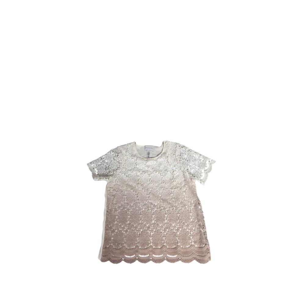 Alfred Dunner M Ivory Dusty Rose Ombre Floral Lace Short Sleeve Top
